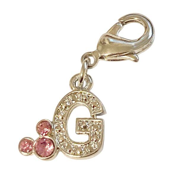 Vintage Disney Pink Crystal Mickey Mouse Ears Charm Clip On Initial Letter G - Picture 1 of 10